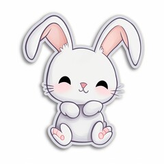 Obraz premium A cute cartoon rabbit sticker with a white background, exuding playful and cheerful vibes. The rabbit is depicted in a delightful and animated pose, Generative AI
