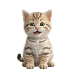 Cute baby smiling cat. Transparent isolated background. AI generated