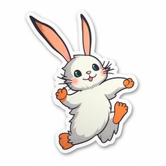 Obraz premium A cute cartoon rabbit sticker with a white background, exuding playful and cheerful vibes. The rabbit is depicted in a delightful and animated pose, Generative AI