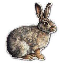 Obraz premium A realistic rabbit sticker, showcasing the beauty and grace of these gentle creatures. The rabbit is depicted in a natural pose, cute rabbit sticker, Generative AI
