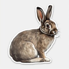 Obraz premium A realistic rabbit sticker, showcasing the beauty and grace of these gentle creatures. The rabbit is depicted in a natural pose, Generative AI