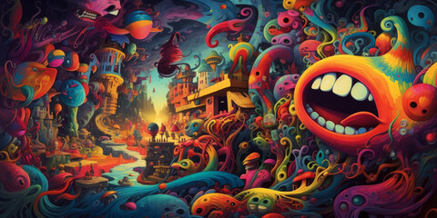 Fototapeta na wymiar Surreal Abstract Lucid Dream Colorful Wallpaper