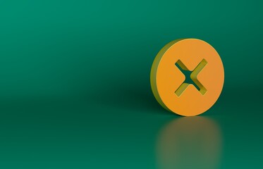 Obraz premium Orange X Mark, Cross in circle icon isolated on green background. Check cross mark icon. Minimalism concept. 3D render illustration