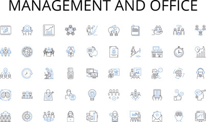 Management and office line icons collection. Support, Help, Assistance, Guidance, Service, Aid, Solution vector and linear illustration. Response,Advice,Care outline signs set