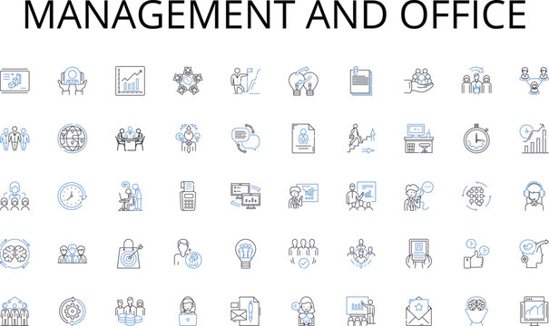 Management and office line icons collection. Support, Help, Assistance, Guidance, Service, Aid, Solution vector and linear illustration. Response,Advice,Care outline signs set