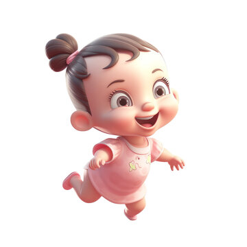 Cute cartoon style baby girl kid. Transparent isolated background. AI generated