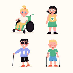 Happy inclusive, disabled children in a flat style