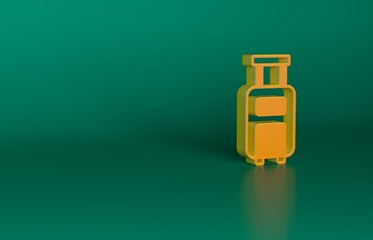 Orange Suitcase for travel icon isolated on green background. Traveling baggage sign. Travel luggage icon. Minimalism concept. 3D render illustration