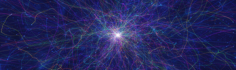 Obraz premium Neural network banner. Abstract visualization of artificial intelligence node, 3d render