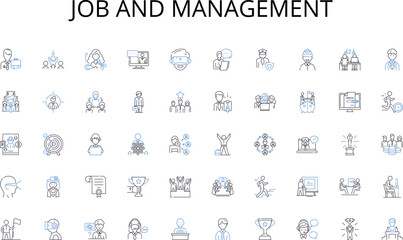 Job and management line icons collection. Sustain, Pollute, Recycle, Deforestation, Biodiversity, Extinction, Plastic vector and linear illustration. Oz,Ecosystem,Eco-friendly outline signs set