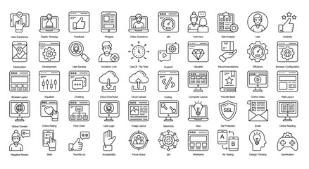 User Experience Thin Line Iconset Design Thinking Outline Icon Bundle in Black