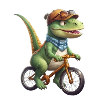 Cute dino drive bike. Transparent isolated background. AI generated