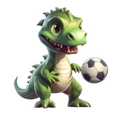 Fototapeta premium Cute Dino play soccer. Transparent isolated background. AI generated