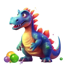 Obraz premium Cute Dino play with toys. Transparent isolated background. AI generated