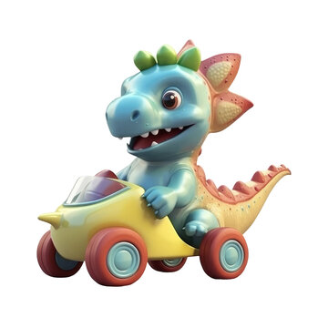 Cute Dini driving car. Transparent isolated background. AI generated