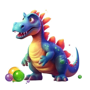 Cute Dino play with toys. Transparent isolated background. AI generated