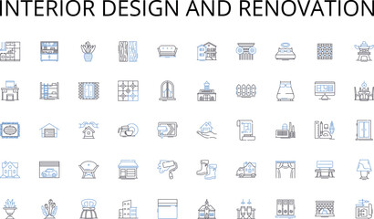 Interior design and renovation line icons collection. Flashcards, Whiteboard, Audio books, Highlighter, Calculator, Library, Organizer vector and linear illustration. Journal,Encyclopedia,Activity