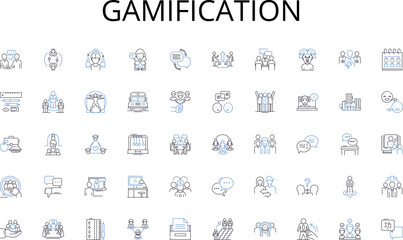 Gamification line icons collection. Exploration, Adventure, Progress, Growth, Challenge, Discovery, Development vector and linear illustration. Experience,Journey,Knowledge outline signs set