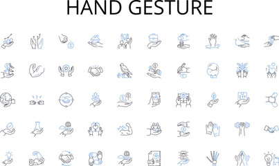 Hand gesture line icons collection. Efficiency, Streamlining, Optimization, Automating, Innovation, Integration, Standardization vector and linear illustration. Reduction,Consolidation,Enhancing