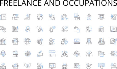 Freelance and occupations line icons collection. Adventure, Camping, Hiking, Beach, Skiing, Golfing, Scuba diving vector and linear illustration. Trekking,Fishing,Relaxation outline signs set