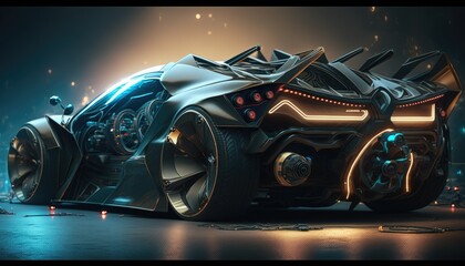 Car with futuristic design, sleek black bodywork with neon orange accents Generative AI