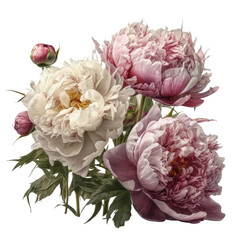 Peonies flower, close-up. Transparent isolated background. AI generated