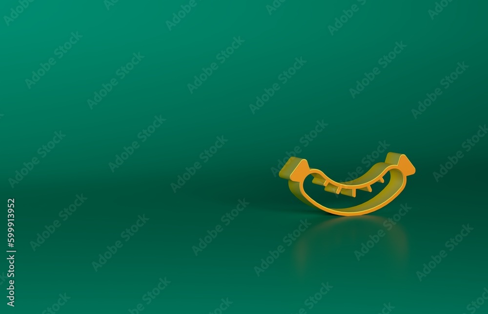 Sticker Orange Sausage icon isolated on green background. Grilled sausage and aroma sign. Minimalism concept. 3D render illustration