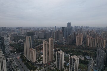 Fototapeta na wymiar Chengdu city. Drone aerial top view