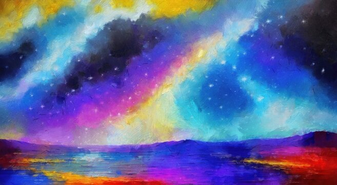 Beautiful space digital painting background with stars and nebula. Digital painting. Good as print, can be printed in large size