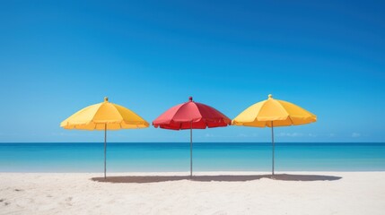 Naklejka na ściany i meble umbrella in the sand on the beach in summer, generative ai