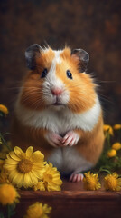 Hamster and daysies spring realistic Generative AI