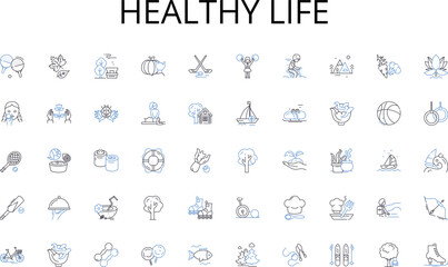 Healthy life line icons collection. Market, Research, Survey, Analysis, Data, Target, Consumer vector and linear illustration. Trends,Insights,Statistics outline signs set