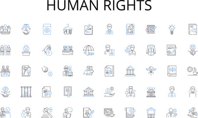 human rights line icons collection. Analytics, Branding, Communication, Content, Engagement, Influencers, Marketing vector and linear illustration. Optimization,Planning,Promotion outline signs set