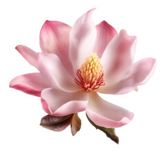 Pink magnolia flower. Transparent isolated background. AI generated
