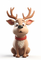A Vibrant 3D Artwork Featuring a Playful Young Reindeer, Radiating Joy and Ideal for Holiday-Themed Creations.
