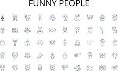Funny people line icons collection. Auto, Rental, Hire, Vehicle, Lease, Rent, Automobile vector and linear illustration. Transportation,Fleet,Drive outline signs set