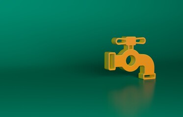 Orange Water tap icon isolated on green background. Minimalism concept. 3D render illustration