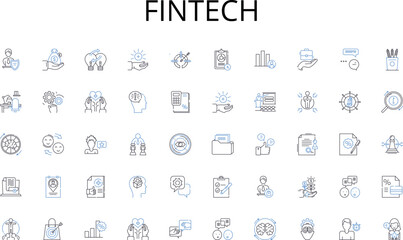 FinTech line icons collection. Targeting, Segmentation, Positioning, Differentiation, Prospecting, Closing , Follow-up vector and linear illustration. Value,Negotiation,Conversion outline signs set - obrazy, fototapety, plakaty