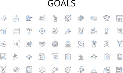 Goals line icons collection. Satisfaction, Loyalty, Engagement, Experience, Feedback, Retention, Acquisition vector and linear illustration. Advocacy,Trust,Relationship outline signs set