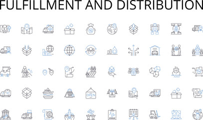 Fulfillment and Distribution line icons collection. Thrills, Expeditions, Escapades, Quests, Adrenaline, Explorations, Expeditions vector and linear illustration. Treks,Journeys,Hikes outline signs