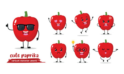 cute red paprika cartoon with many expressions. vegetable different activity vector illustration flat design.