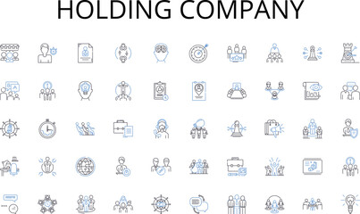 Holding company line icons collection. Stability, Reliability, Assurance, Protection, Sustainability, Certainty, Dependability vector and linear illustration. Safety,Continuity,Standing outline signs