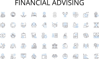 Financial advising line icons collection. Template, Form, Report, Memo, Spreadsheet, Presentation, Proposal vector and linear illustration. Agenda,Checklist,Invoice outline signs set