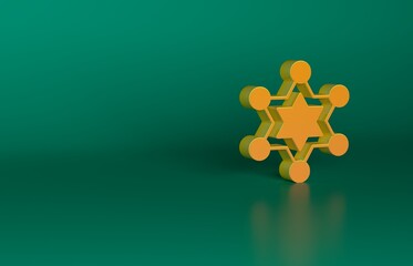 Orange Hexagram sheriff icon isolated on green background. Police badge icon. Minimalism concept. 3D render illustration
