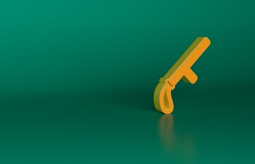 Orange Police rubber baton icon isolated on green background. Rubber truncheon. Police Bat. Police equipment. Minimalism concept. 3D render illustration