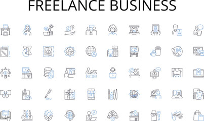 Freelance business line icons collection. Academia, Scholarship, Education, Advanced, Learning, Intellect, Progress vector and linear illustration. Curriculum,Wisdom,Knowledge outline signs set - obrazy, fototapety, plakaty