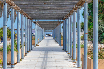 Walkway to the harbor in Cagliari. Sardinia, Italy