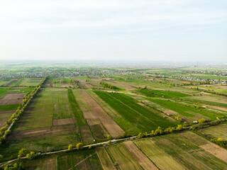 Fototapeta na wymiar Aerial view of fields during spring