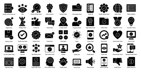 Quality Control Glyph Iconset Checklist Management Glyph Icon Bundle in Black