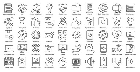 Quality Control Thin Line Iconset Checklist Management Outline Icon Bundle in Black